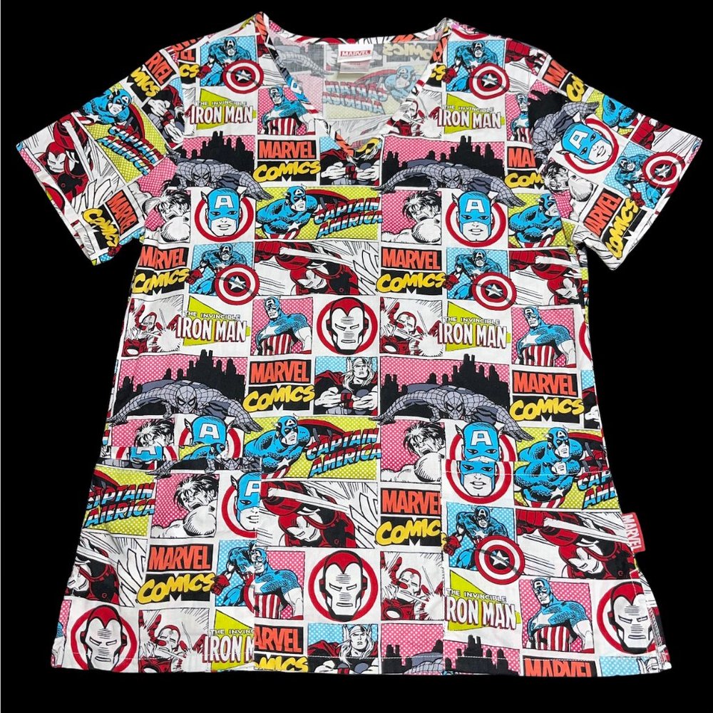 Marvel Comics Size Small Women Scrub Shirt Captain